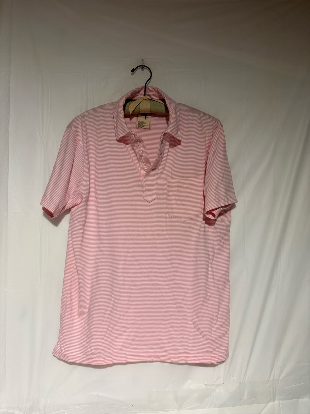 Relwen Men's Light Pink Stripe Polo with Chest Pocket